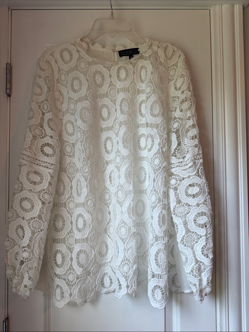 Eloquii Ivory Circular Lace Long Sleeve Top
